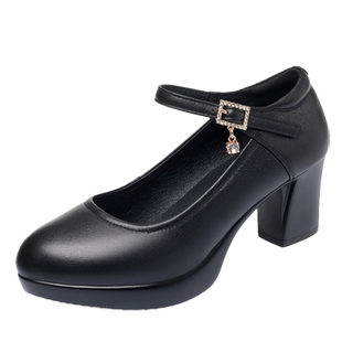 旗袍模特走秀鞋软皮高跟鞋厚底防水台中跟单鞋软底真皮鞋粗跟女鞋