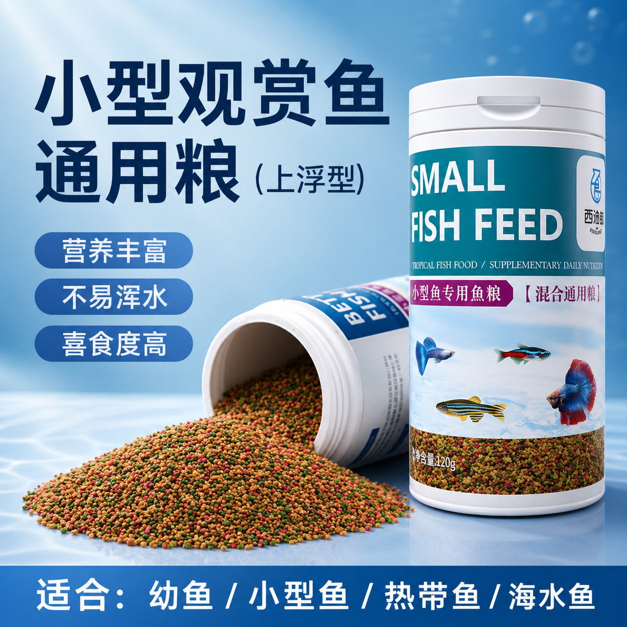 鱼粮小型鱼通用型淡水鱼颗粒饲料观赏鱼专用鱼粮热带鱼孔雀鱼鱼食
