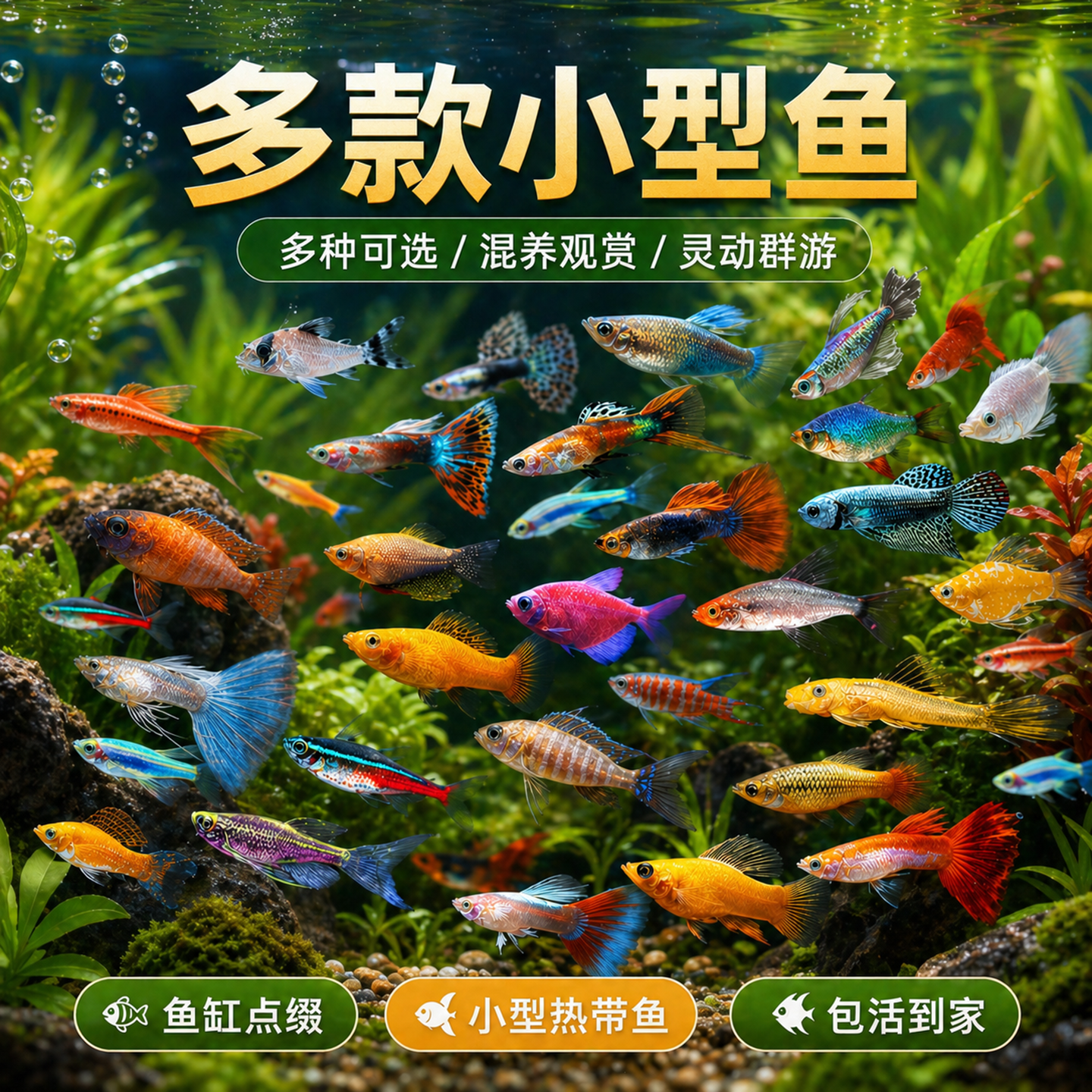 热带观赏鱼好养红绿灯斑马鱼淡水金鱼苗神仙孔雀小型宝莲灯科小鱼