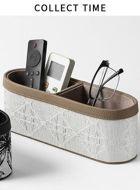 法国覆古皮革分割笔架桌面杂物化妆刷咖啡桌遥控器收纳盒装饰饰品