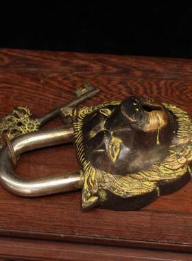 古董清朝民国古董锁老式纯铜旧铜锁钥匙箱门锁挂锁覆古怀旧铜锁