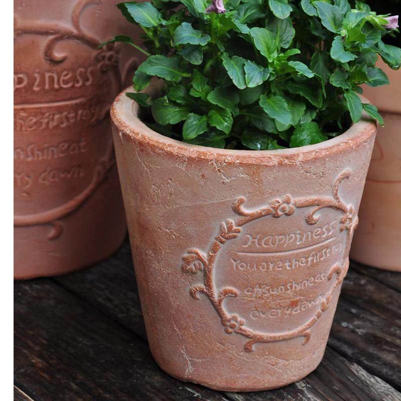 植物盆友手工粗陶复古粗矿钩藤浮雕红陶花盆绿植家居阳台种花种草