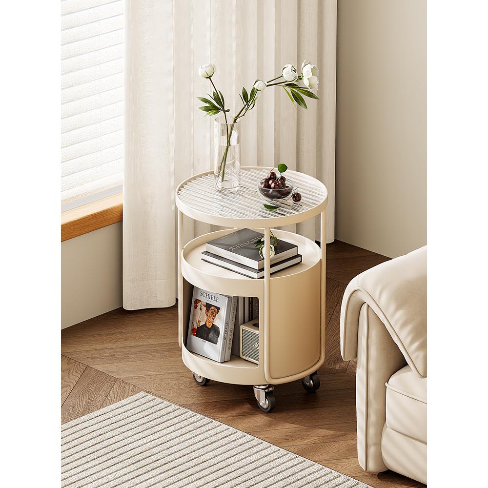 客厅可移动边几沙发茶几轻奢高级感小推车置物架铁艺床头小圆桌子