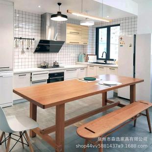 原木白蜡木餐桌椅组合长方形饭桌家用客厅现代大桌子工作台 日式