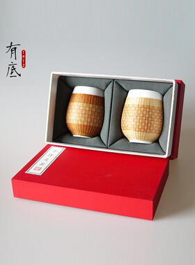 采购产品节日礼品茶具，瓷竹茶杯，主杯，竹丝扣瓷器礼盒，给朋友