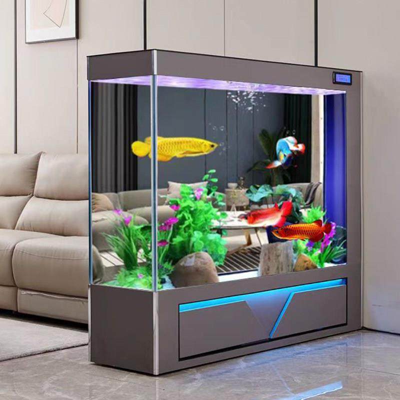 鱼缸客厅2024新款方形屏风隔断玻璃公司家用落地水族箱一体式大缸