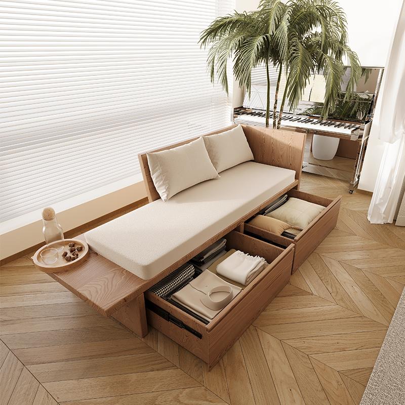 日式实木储物沙发客厅小户型三人位沙发躺椅侘寂风午休床贵妃榻