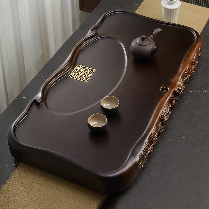 新款实木茶盘家用黑檀茶具托盘简约中式排水大茶台仿整块原木茶海