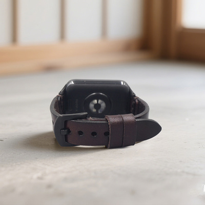 复古中式手工植鞣皮适用小米手环9pro表带男夏季透气真皮腕带