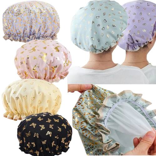 Waterproof Shower Cap Leopard Print Double Layer Elastic Sho
