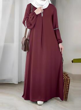 Sat Arab Fashion Long Sleeve Abaya Dress Casual Sequin Sun D