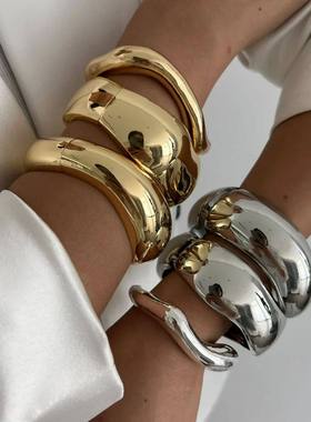 DIEZI Vintage Wide Cuff Bangles Hip Hop Punk Gold Silver