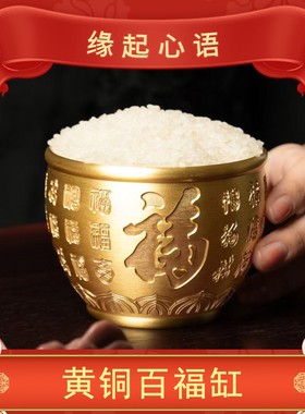 普陀山小帅新款黄铜米缸百福摆件客厅家居小存钱罐