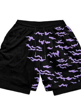 Men's 2 in 1 Running Shorts Male Workout Anime Shorts Traini