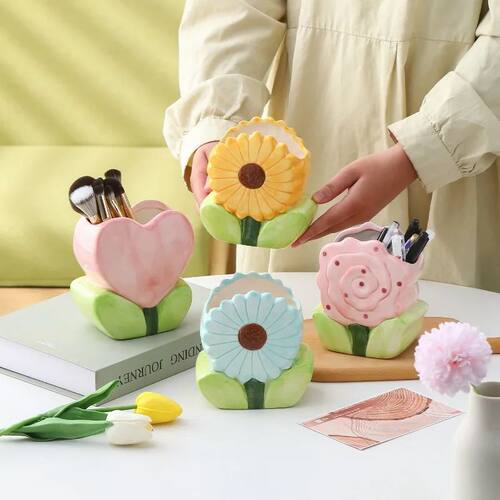 Creative Ceramic Flower Pen Holder Storage Ornament Holiday