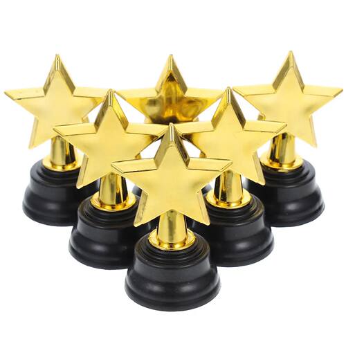 6pcs Mini Gold Star Trophies - Party Favors and Game Prizes