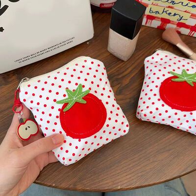 Bodian Tomato Fabric Wallet, Cute Mini Makeup Storage Bag, S