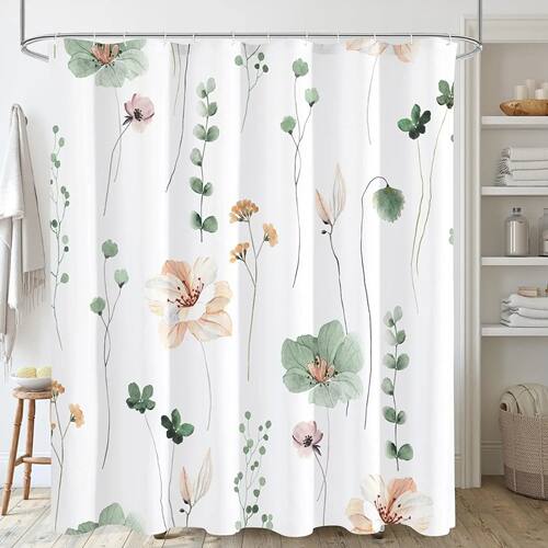 1PC Colorful Floral Shower Curtain with Plastic Hook - Moder