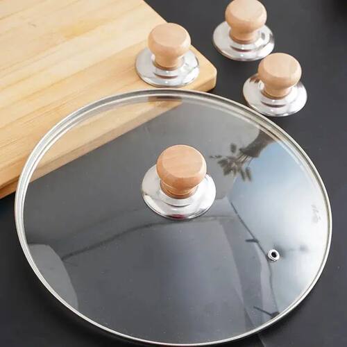1PC Solid Wood Lid Handle Stainless Steel Pot Twist Pot Cap