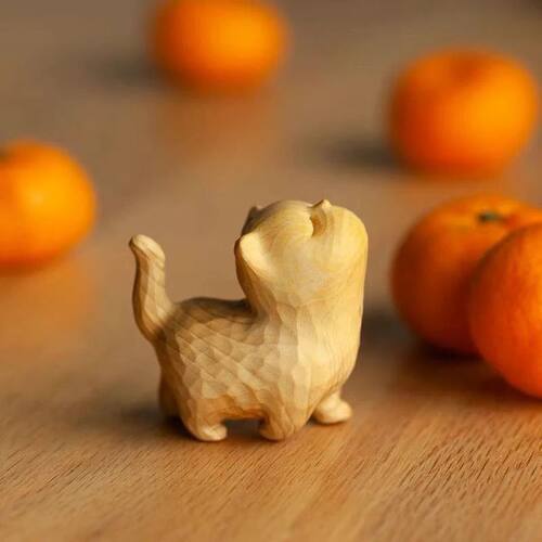 Tiny Cute Wooden Cat,Cute Animal Figurine Cat Ornament,Handm