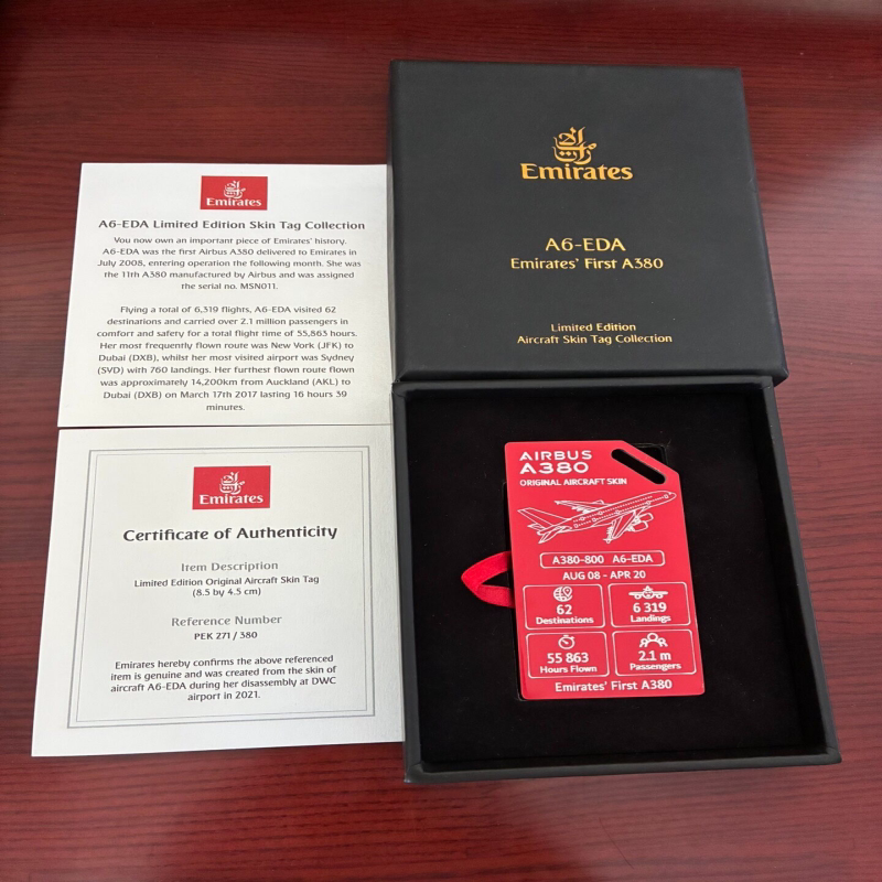 Aviationtag 阿联酋航空Emirates退役飞机蒙皮A380 A6-EDA 红色图片
