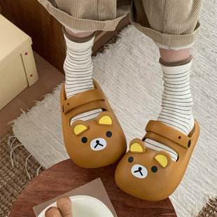 网红户外沙滩凉拖鞋 软萌小熊玛丽珍防撞包头洞洞鞋 女厚底防滑夏季