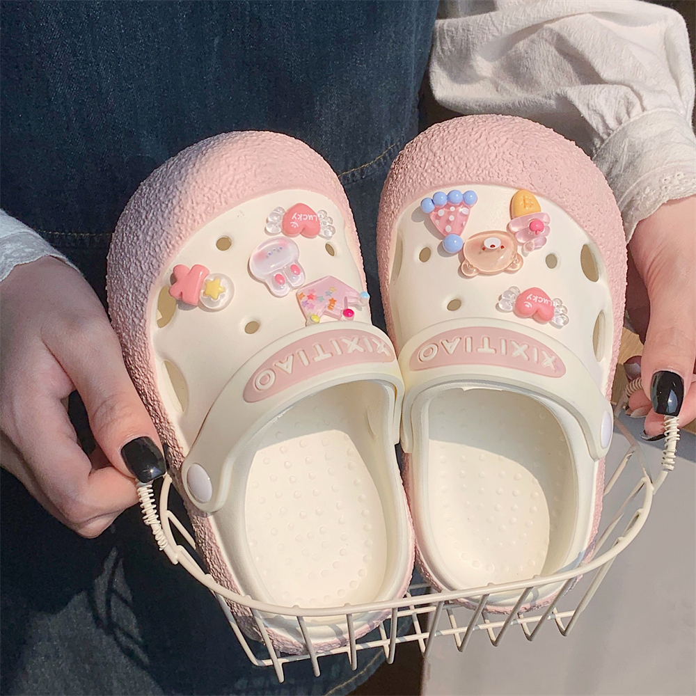 夏季时尚外穿女童海边度假沙滩凉鞋少女心可爱小熊小兔儿童洞洞鞋