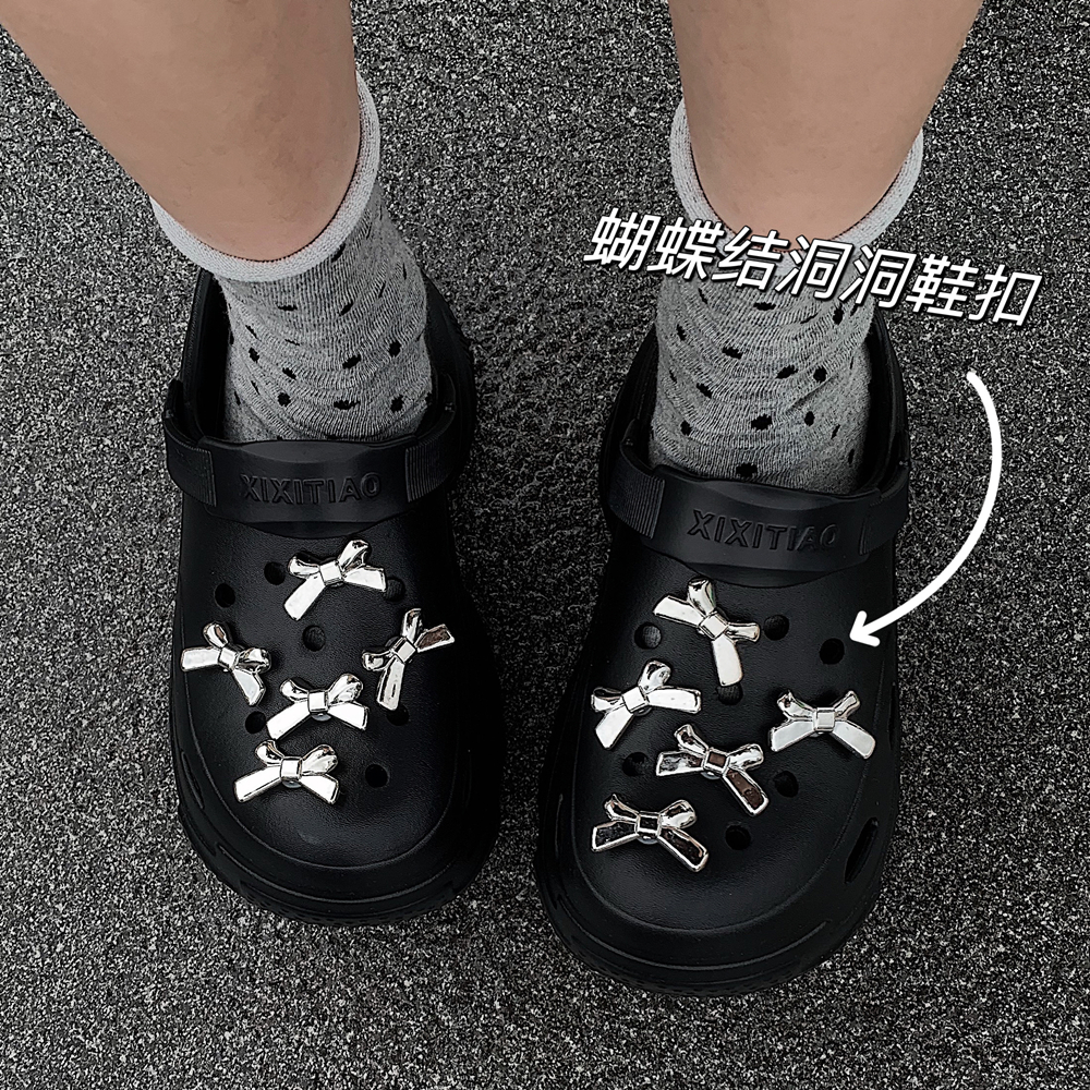 银色蝴蝶结可拆卸高级感鞋子配饰