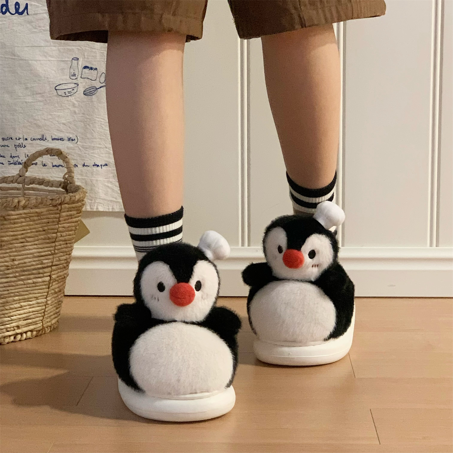 居家软萌帽子企鹅棉拖鞋ins保暖