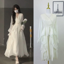 温柔风白色连衣裙仙女裙海边度假长裙子秋冬季女2023新款沙滩法式