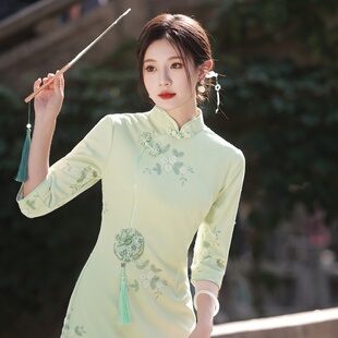 气质古典仙女风连衣 复古清新绿色年轻款 2026新款 仟金公主新品