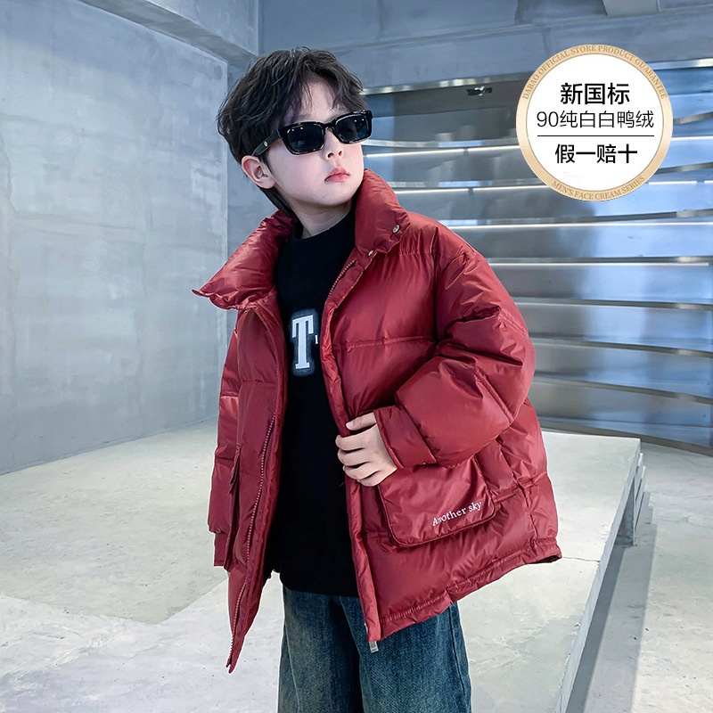 2025新款男童工装免洗加厚白鸭绒羽绒服儿童男孩潮牌外套中大