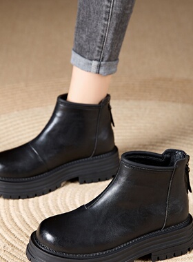 2025新款秋冬真皮切尔西短靴女时尚百搭休闲厚底马丁靴7高品