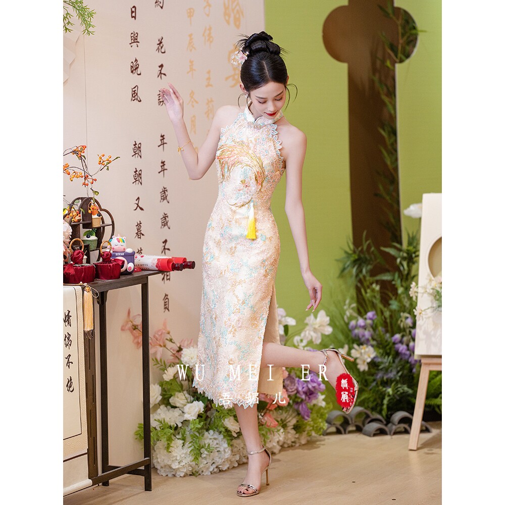 2026新款新中式旗袍敬酒服新娘高级感订婚礼服粉色轻奢连衣裙夏季
