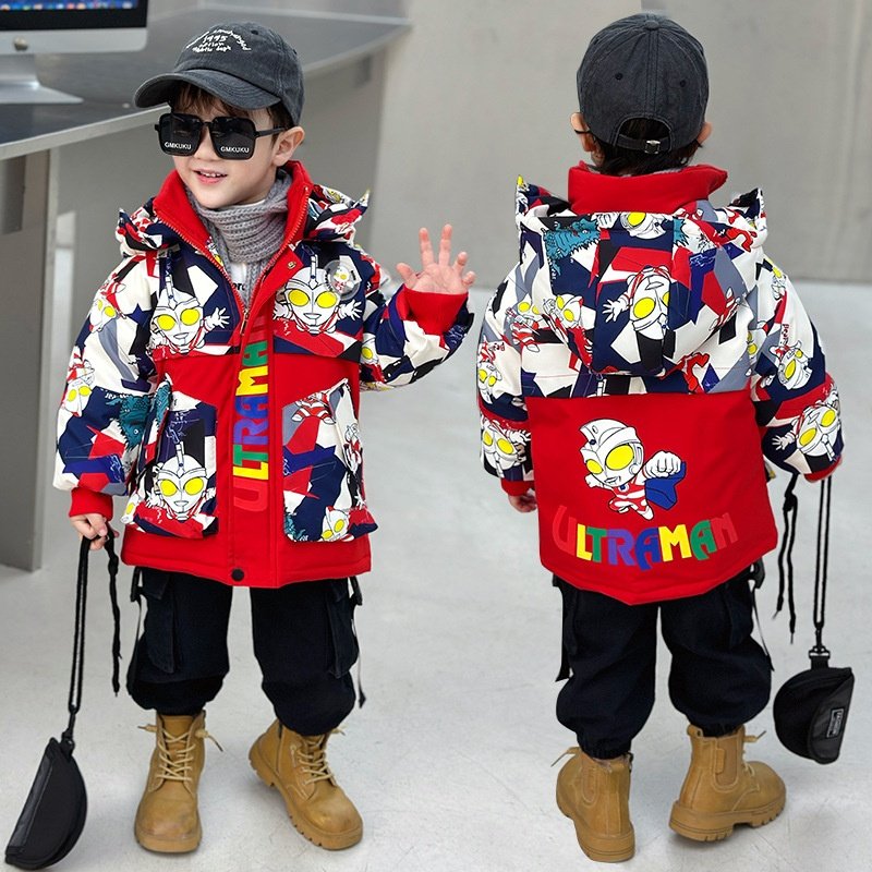 2025新款男童冬装奥特曼迷彩羽绒服冬季宝宝白鸭绒棉服小童衣