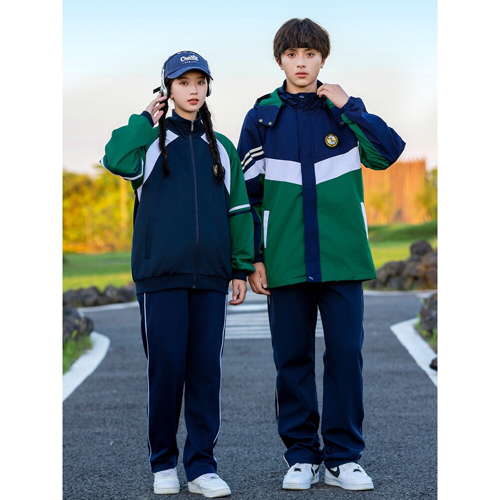 2026新款丽可珑中小学生冲锋衣三件套校服班服秋冬季园服防风加绒