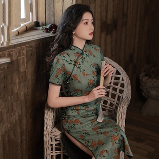 女感复古修身 2026新款 旗袍改良年轻款 长款 绿色国风新中式