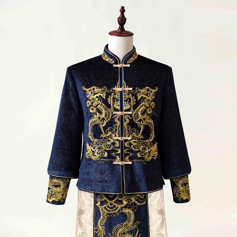 2026新款蓝色秀禾服男士新郎装中式礼服接亲服敬酒服唐装秀和服高