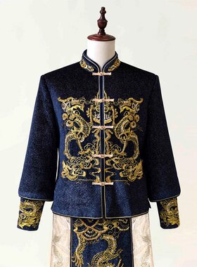 2026新款蓝色秀禾服男士新郎装中式礼服接亲服敬酒服唐装秀和服高