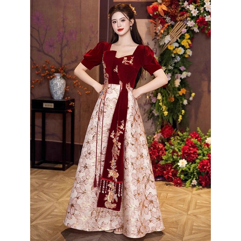 2026新款新中式敬酒服新娘晨袍夏季订婚礼服裙大码胖mm显瘦回门