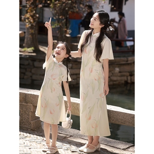 2026新款亲子装母女装旗袍中国风改良旗袍小碎花连衣裙短袖气