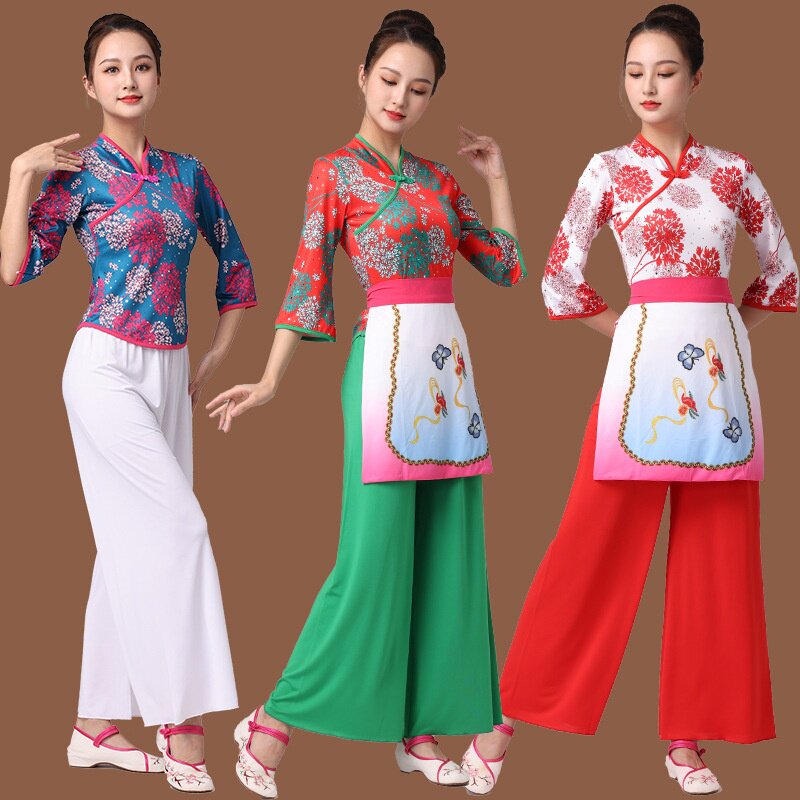 2026新款广场舞服装秧歌服女民族风演出服秋季团体演出服采茶舞服
