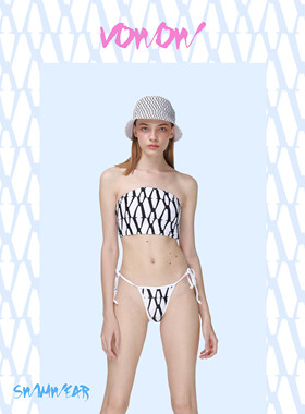VOWOW 原创黑白经典  欧美ins风 分体抹胸式比基尼 白底黑字