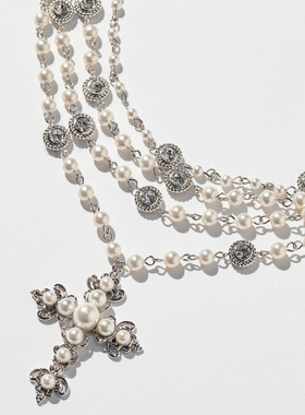 VOWOW& CynthiaShiniyo 联名款冰雪恋人珍珠十字架叠链项链