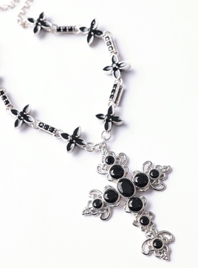 VOWOW 黑曜石十字架四叶草项链