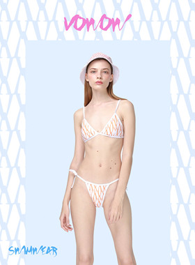 VOWOW原创 橘色logo印花设计  ins风分体三点式比基尼有胸垫