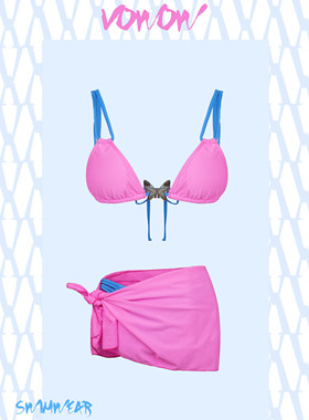 VOWOW原创 千禧y2k辣妹风 蓝粉撞色比基尼时尚泳衣 三件套有胸垫
