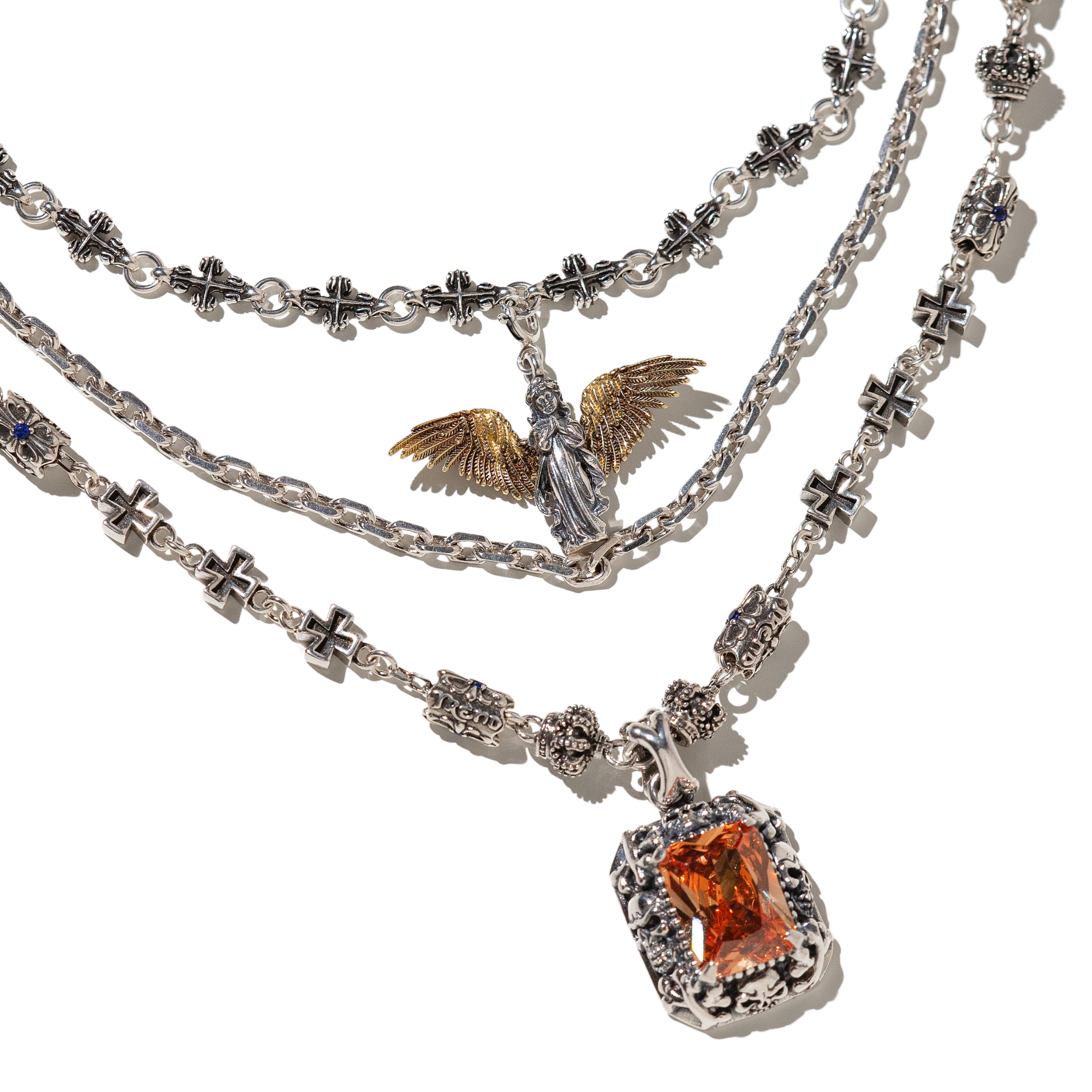 VOWOW宝石圣天使S925纯银叠链项链