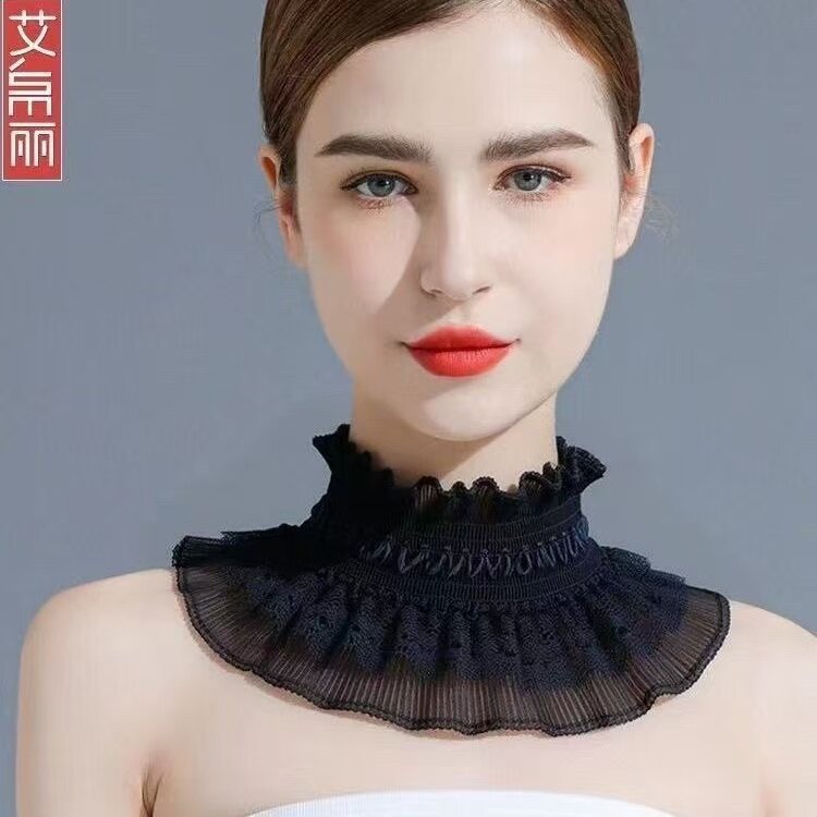 优雅透气褶皱装饰秋冬披肩式高领假领脖套