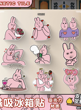 粉红兔子亚克力冰箱磁贴创意趣味